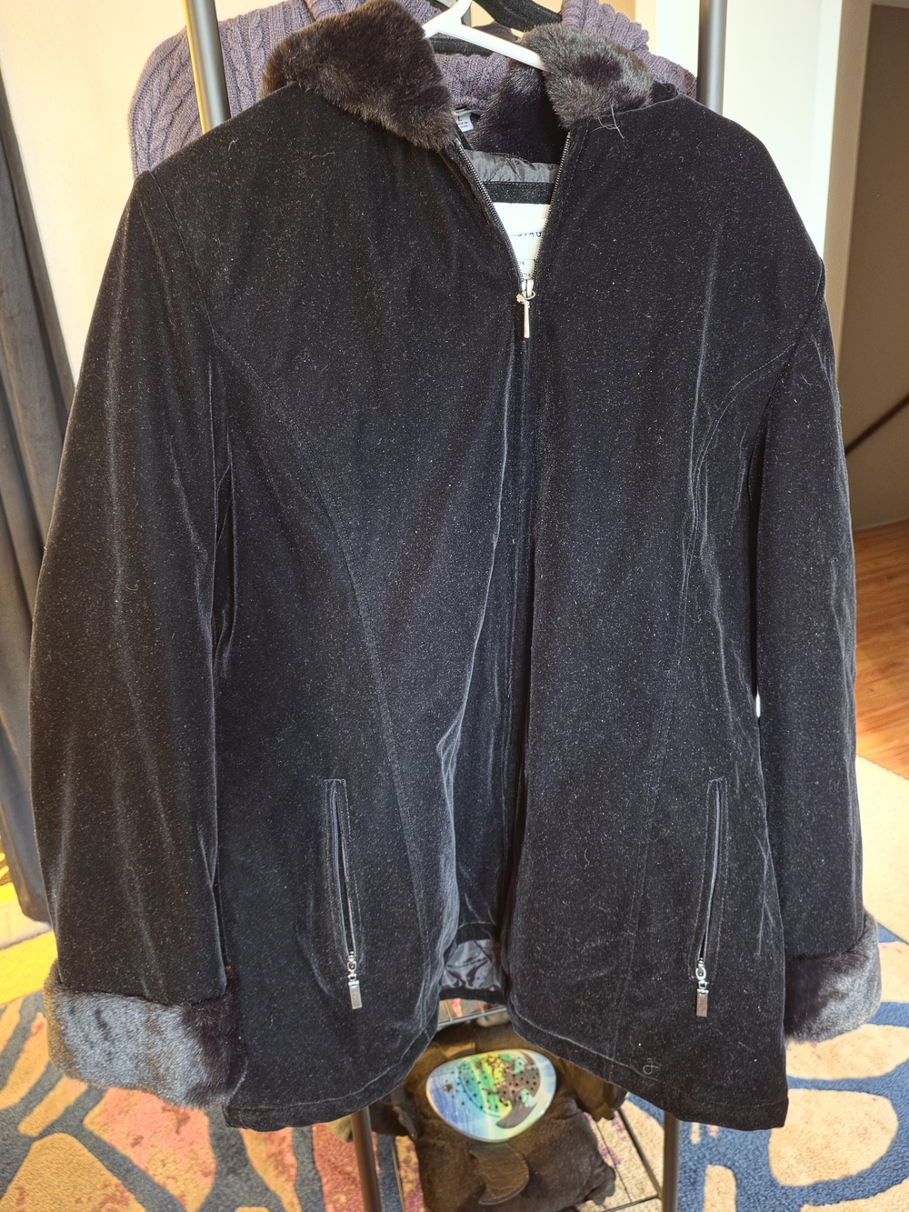White Stag Black Teddy Jacket with Faux Fur Trim